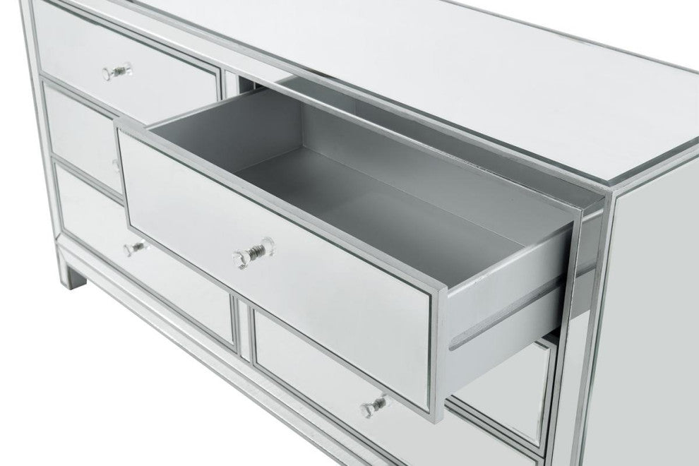 Dresser 6 Drawers 60" W X 18" D X 32" H, Antique Silver Paint