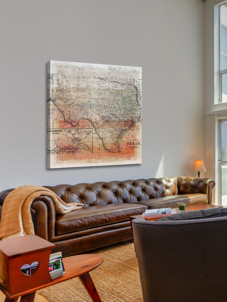 "Texas Map" Fine Art Canvas Print, 18"x18"