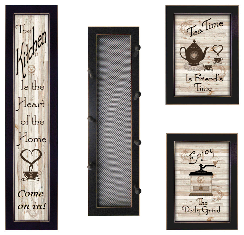 "Kitchen Collection V" 4-Piece Vignette with 7-Peg Mug Rack, Black Frame