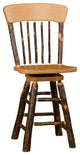 Hickory Log Swivel Barstool with Oak Back, Hickory & Oak, 24 Inch, No Arms