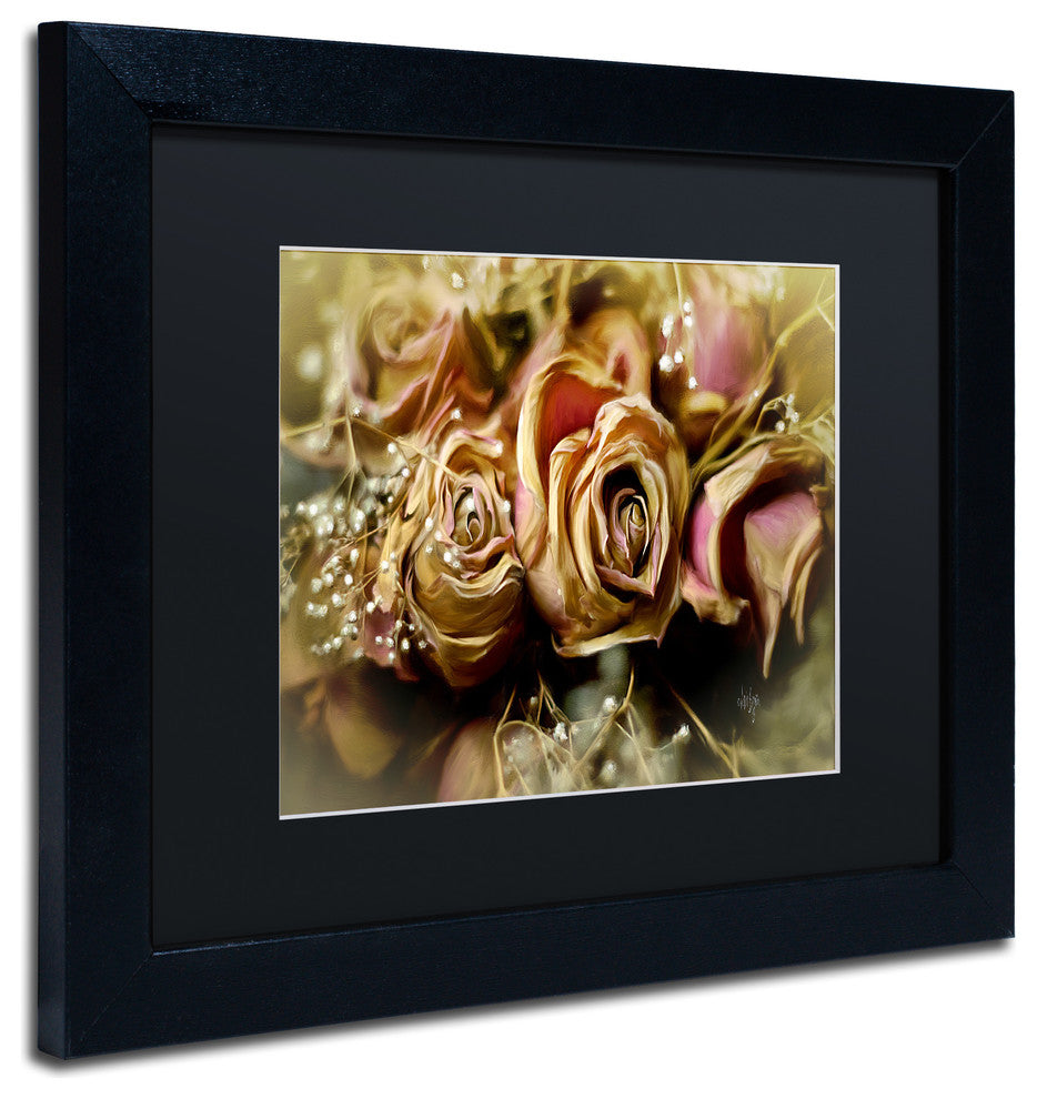 Lois Bryan 'Painted Old Roses' Art, Black Frame, Black Matte, 14"x11"