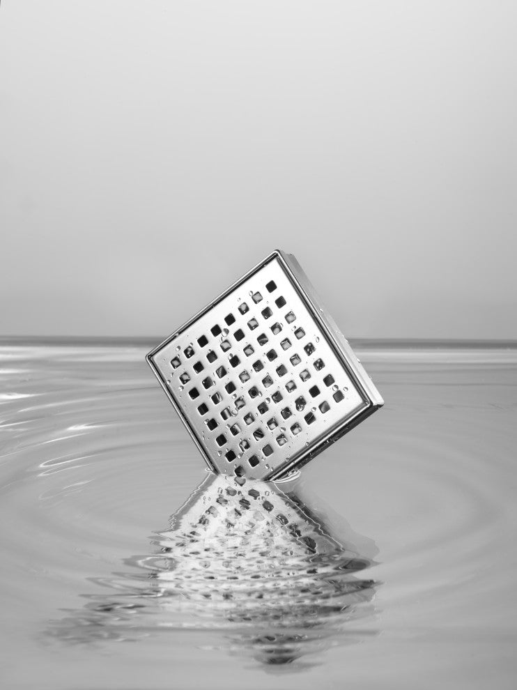 HEATGENE Square Shower Drain With Flat Cover, Brush, 4"