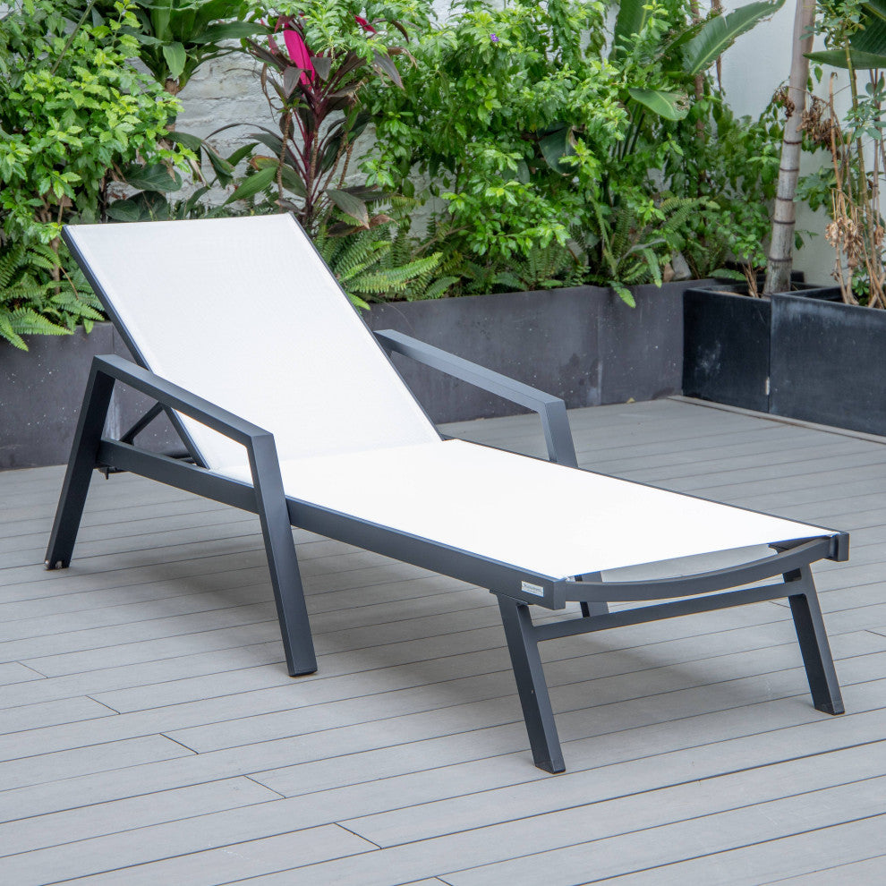 LeisureMod Marlin Outdoor Patio Stackable Chaise Lounge Chair With Armrests, White