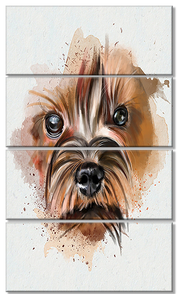 Brown Funny Watercolor Dog, Oversized Animal Wall Art, 28"x48", 4 Panels