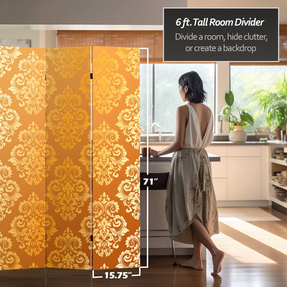 6' Tall Double Sided Baroque Wallpaper Canvas Room Divider