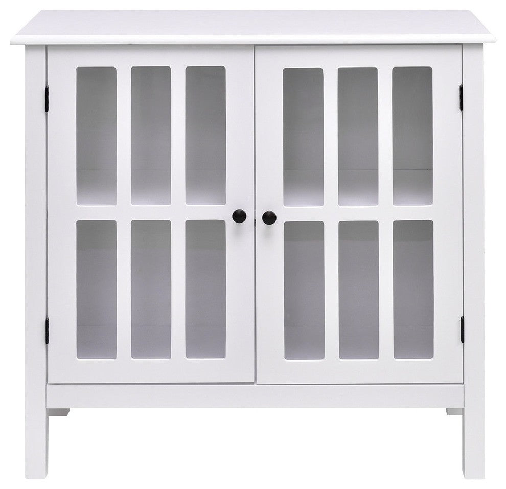 Elegant Glass Door Sideboard Console Storage Buffet Cabinet, White