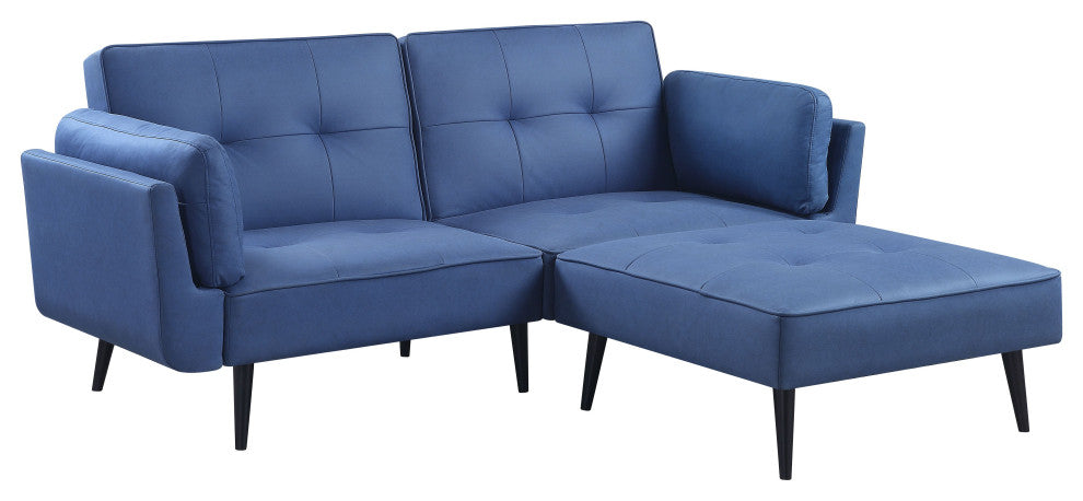 ACME Nafisa Adjustable Sofa and Ottoman, Blue Fabric