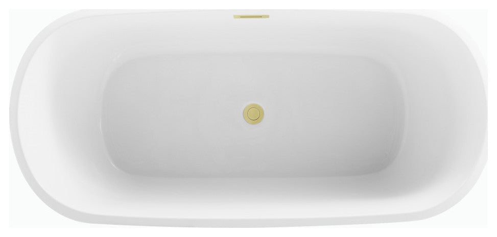 Charlie 59" Soaking Bathtub, Glossy White With Brushed Gold Trim
