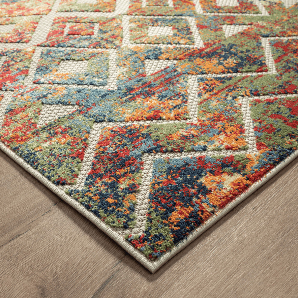 8' X 10' Red And Ivory Geometric Non Skid Indoor Outdoor Area Rug