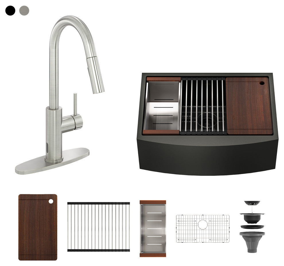 36 inch Stainless Steel Single Bowl Farmhouse Apron Workstation Kitchen Sink, Brushed Nickel
