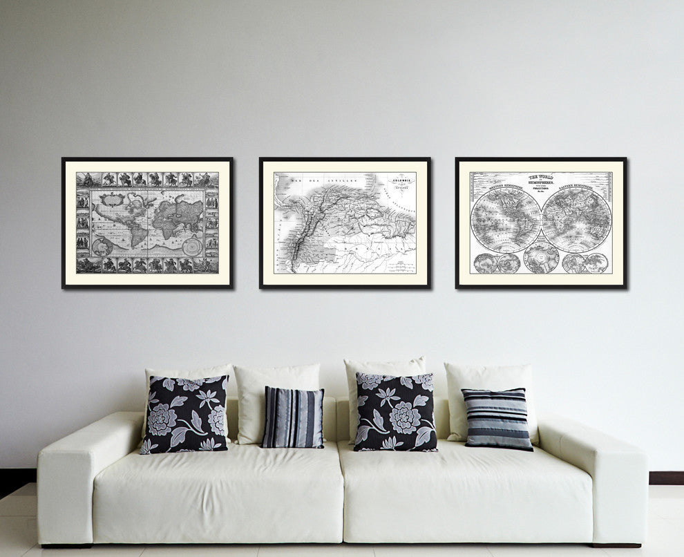 Columbia Venezuela Guianna Vintage B&W Map Canvas Print, 28"x37"