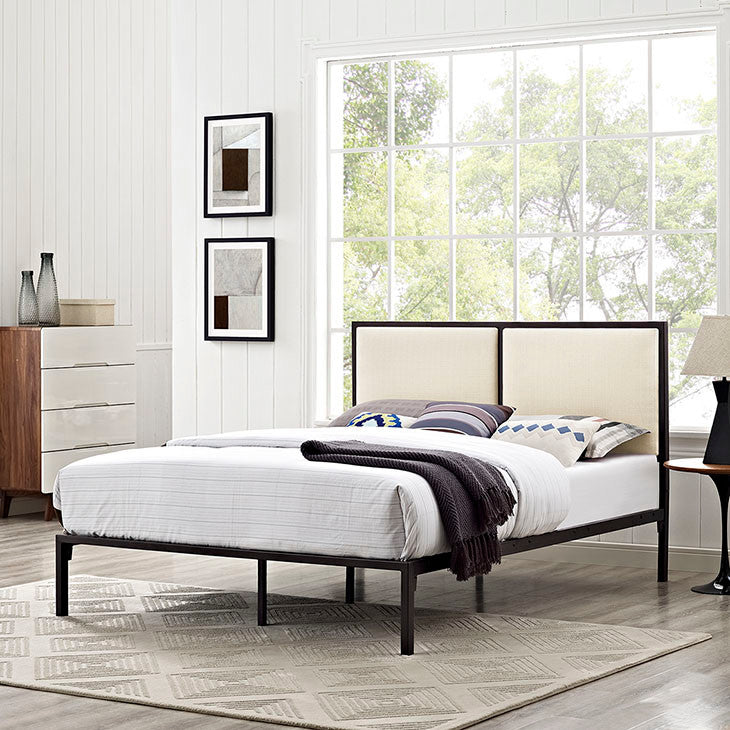 Modway Della King Fabric Bed, Brown Beige