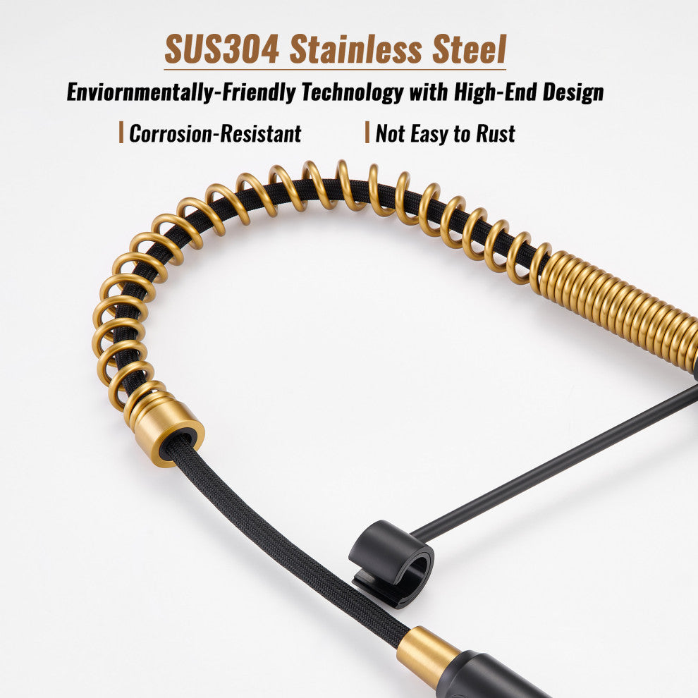 Kitchen Sink Faucet 1.8 GPM with Pull Down and 3 Models Sprayer Single Handle, Matte Black+brushed Gold