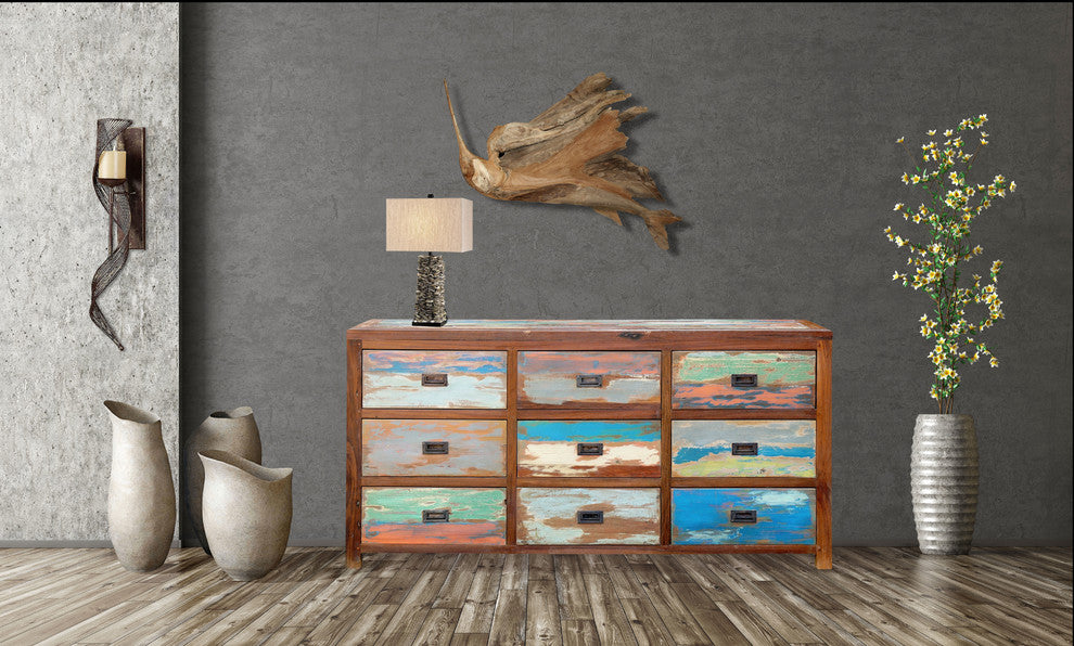 Dresser / Chest With 9 Drawers Made From Recycled Teak Wood Boats