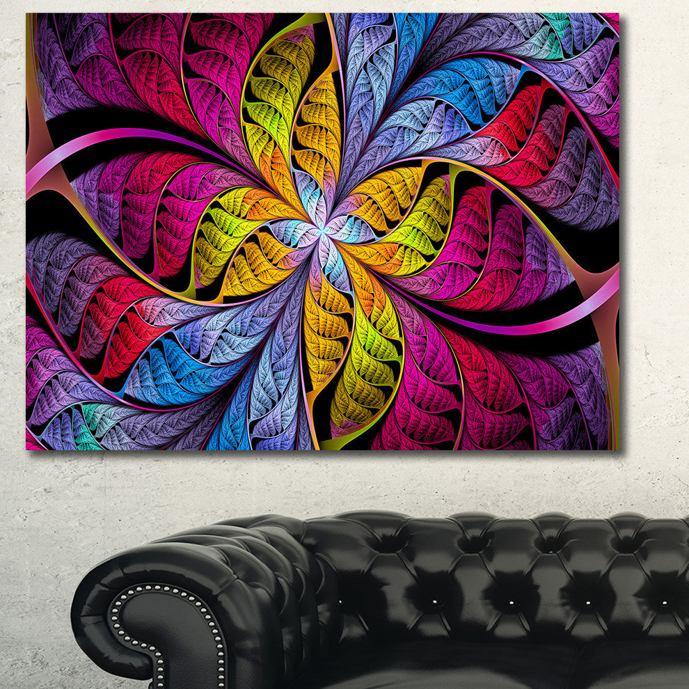 Pink Yellow Fractal Stained Glass, Abstract Canvas Art Print, 40x30