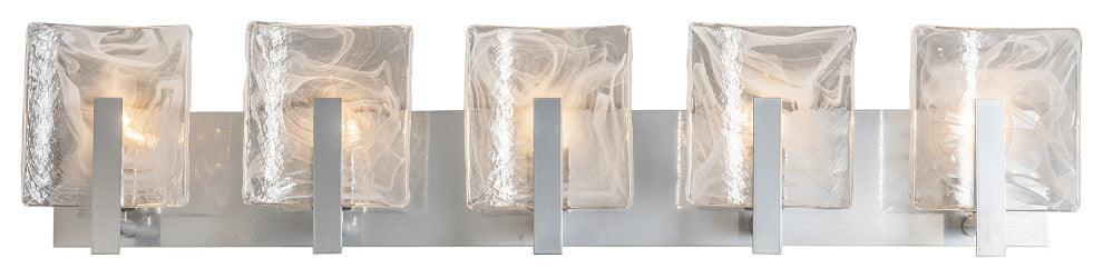Arc 5-Light Bath Sconce, Sterling Finish, White Swirl Glass