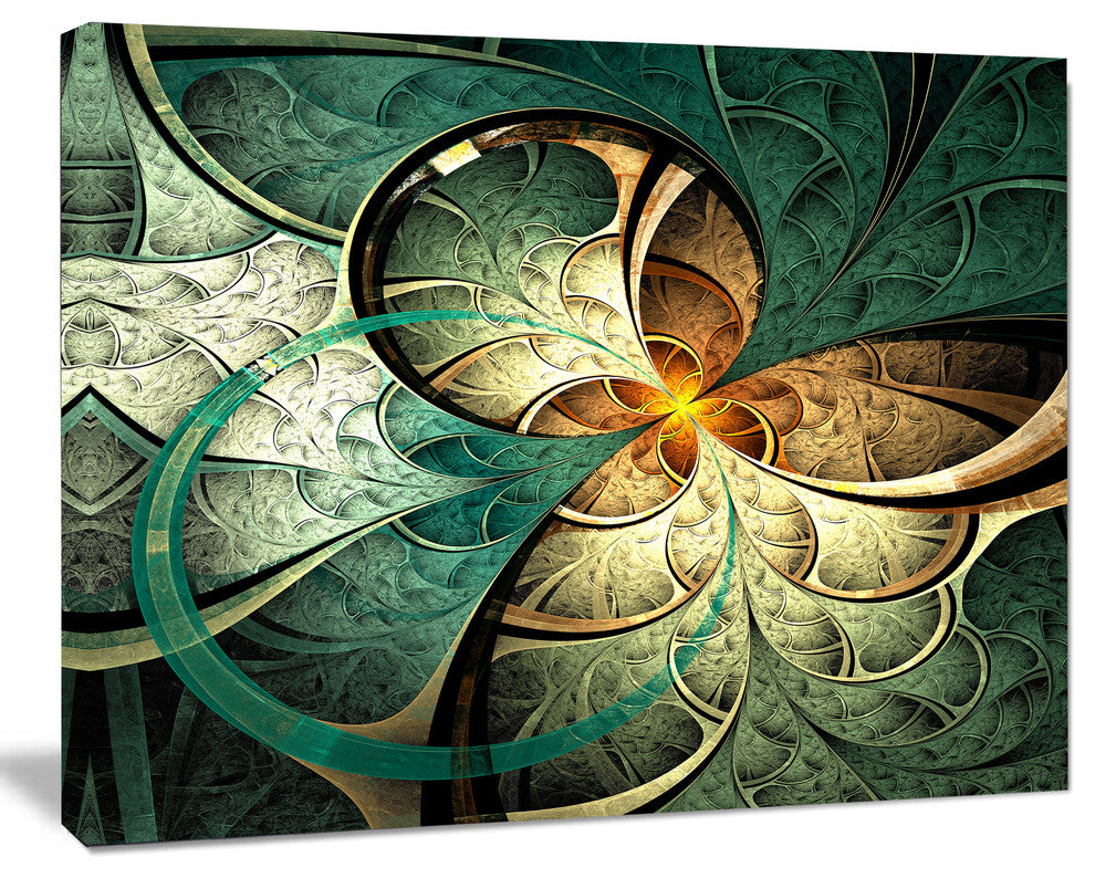 Dark Yellow Green Fractal Flower, Abstract Canvas Art Print, 40x30
