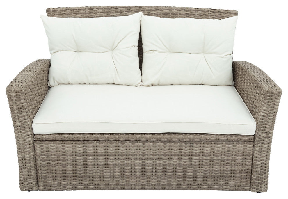 Gewnee Outdoor Conversation Set All Weather Wicker Sectional Sofa, Beige