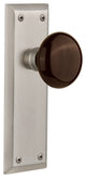New York Plate Passage Brown Porcelain Knob, Satin Nickel