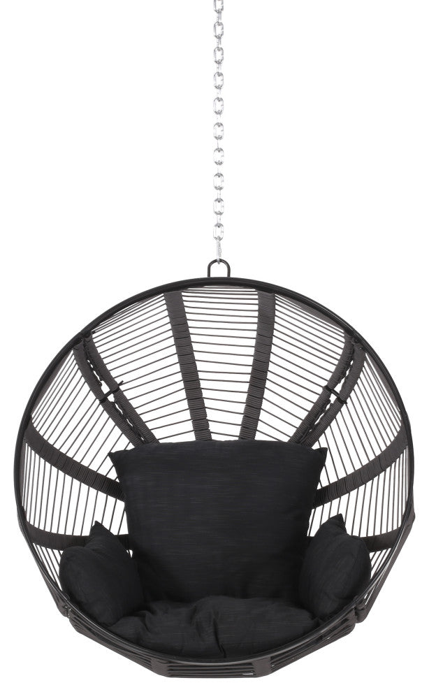 Therese Outdoor/Indoor Rope Weave Hanging Chair With 8 Foot Chain, NO STAND, Gray + Black