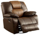 Pollux Transitional Swivel Glider Recliner, Dark Brown and Light Brown Finish