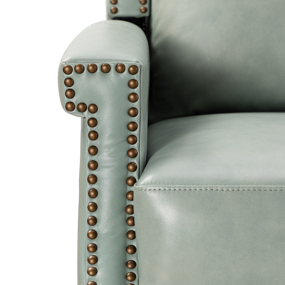 Genuine Leather Swivel Rocker Recliner, Sage