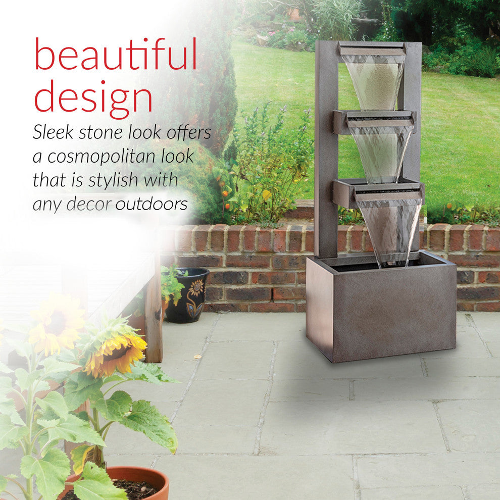 Alpine Metal Tiered Waterfall Fountain, 42" Tall