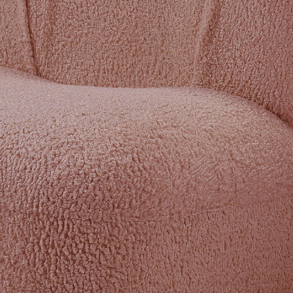Benzara BM273228 Teddy Sherpa Fabric Curved Accent Chair, Swivel Function, Pink