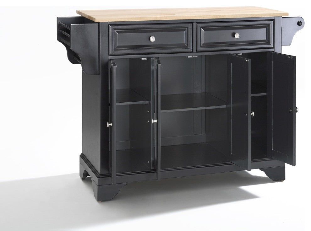 LaFayette Natural Wood Top Kitchen Island, Black Finish