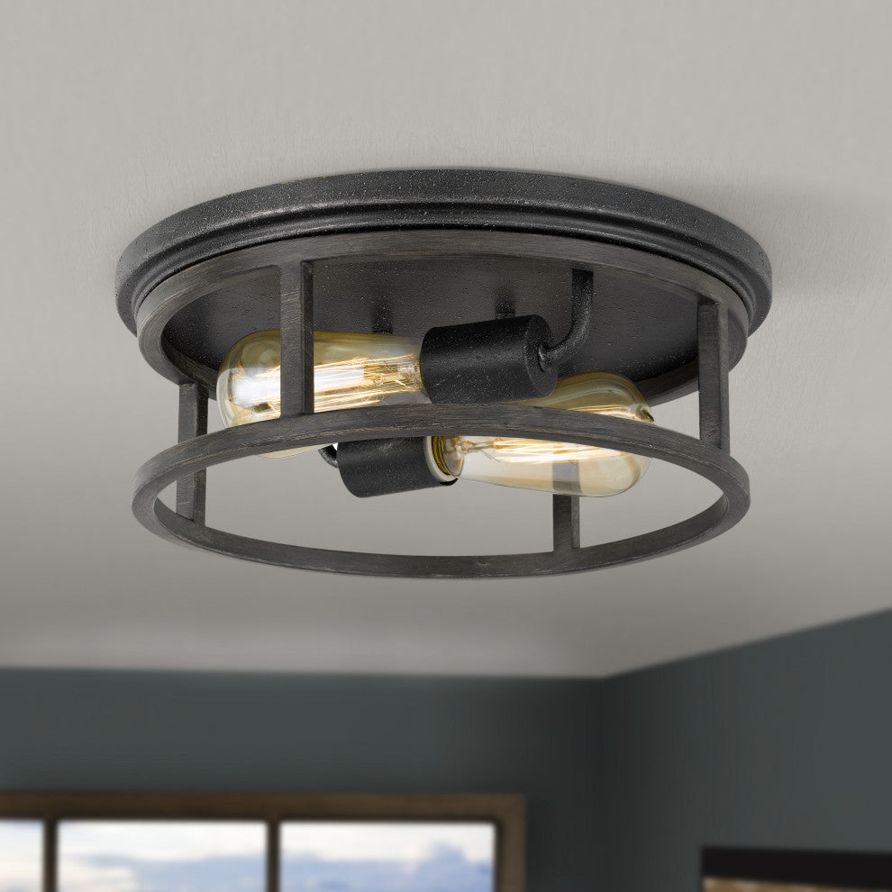 Newport 2-Light Guilded Iron & Seaside Oak Flush Mount 13"x13"x4.75"