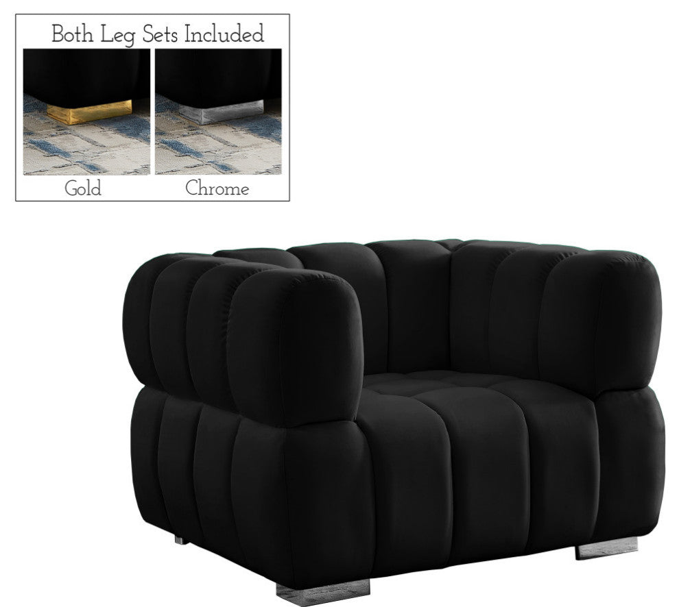 Gwen Velvet Upholstered Chair, Black, Chair