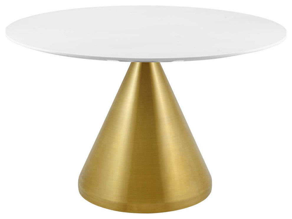 Dining Table, Round, Wood, Metal, Gold White, Modern, Cafe Bistro Restaurant