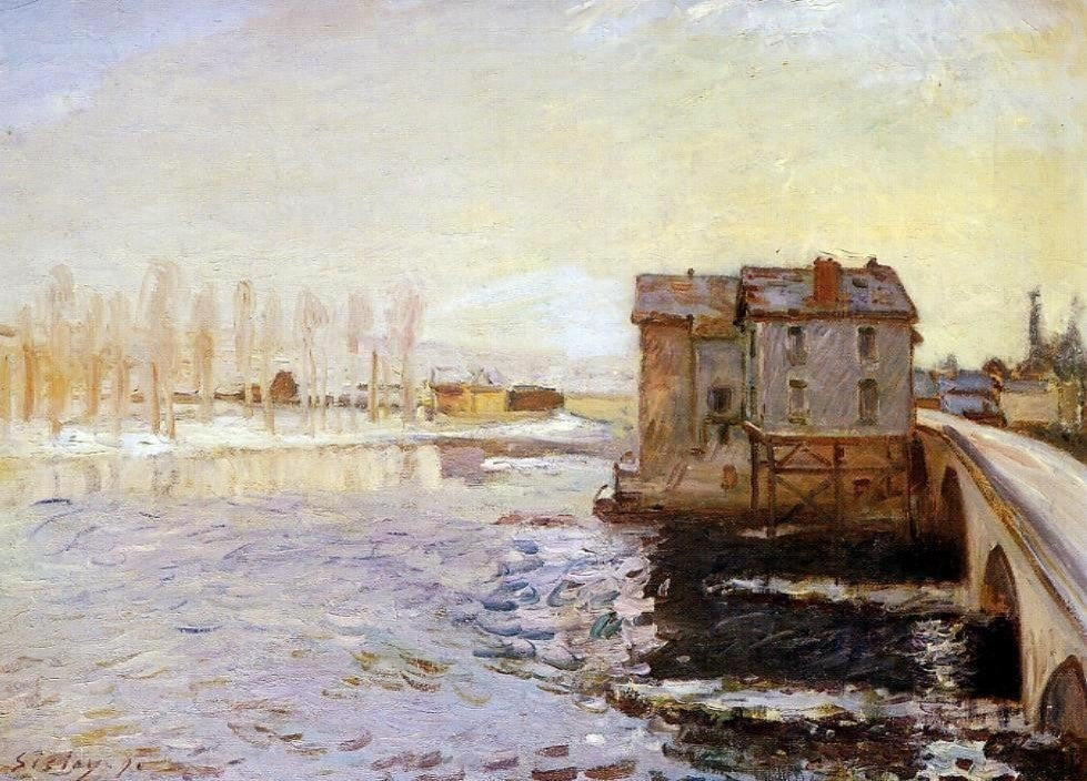 Alfred Sisley The Moret Bridge and Mills under Snow Gallery Wrapped Canvas Print