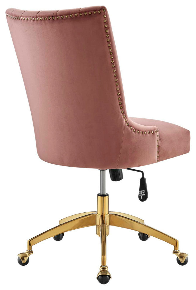 Empower Channel Tufted Performance Velvet Office Chair Gold Dusty Rose