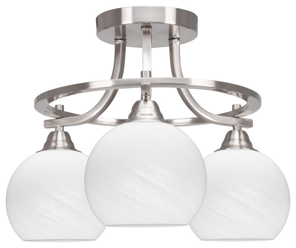 Paramount 3-Light Semi-Flush Light, Brushed Nickel, 5.75" White Marble Glass