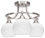 Paramount 3-Light Semi-Flush Light, Brushed Nickel, 5.75" White Marble Glass