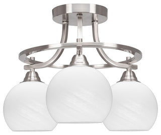 Paramount 3-Light Semi-Flush Light, Brushed Nickel, 5.75" White Marble Glass