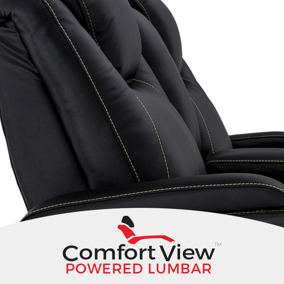 Seatcraft Vienna Leather Home Theater Seating Power Recline Sofa, Black