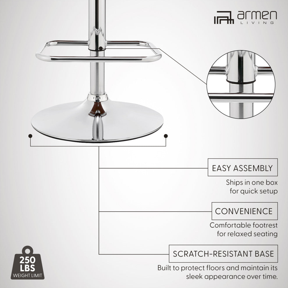 Leland Adjustable Faux Leather and Metal Bar Stool, Gray and Chrome