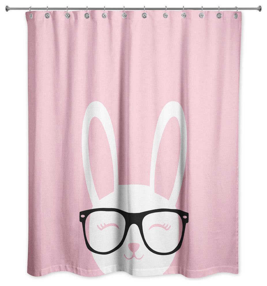 Happy Bunny with Glasses 71x74 Shower Curtain
