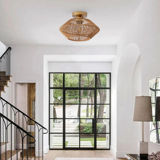 Farmhouse Brown Paper Rope Hand-Woven Semi Flush Mount Ceiling Light