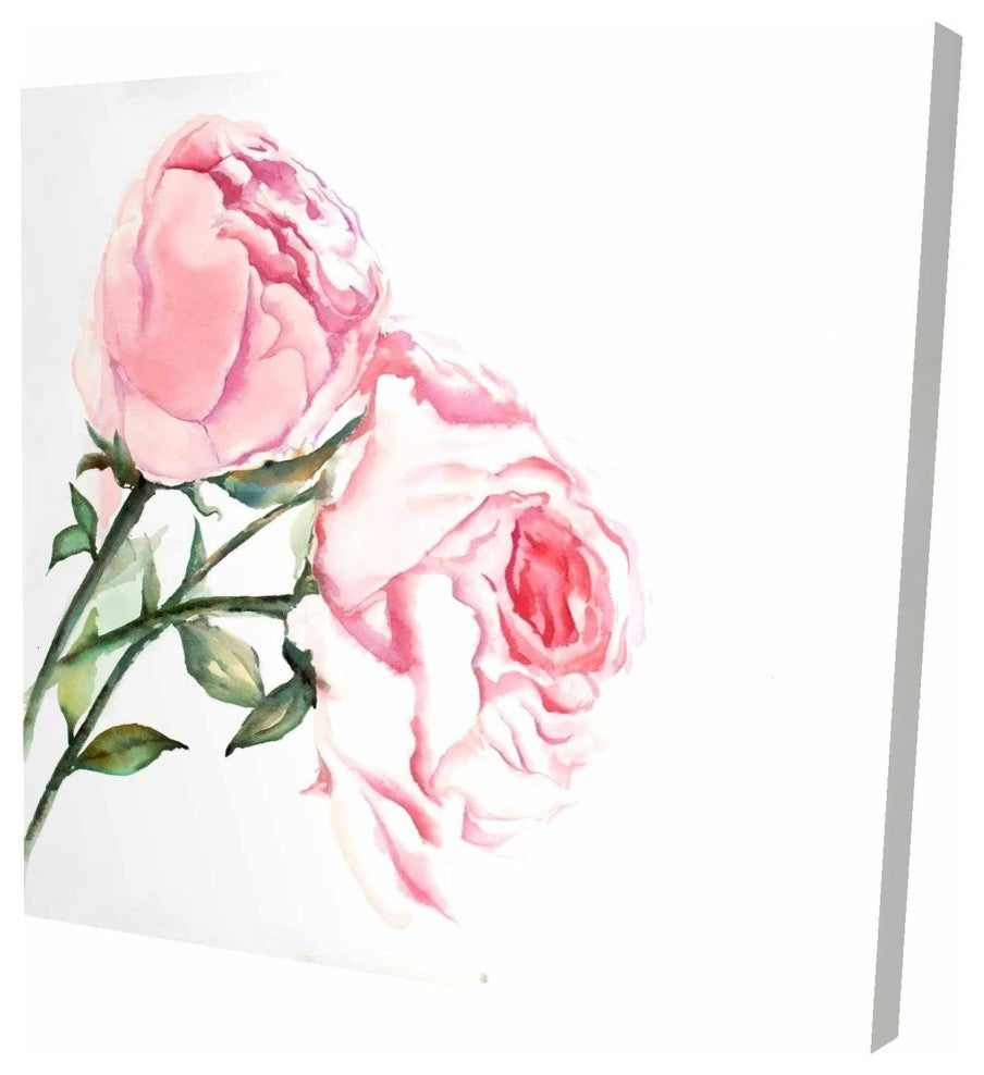 Watercolor Pink Roses, Fine Art Gallery Wrapped Canvas, 24"x24"