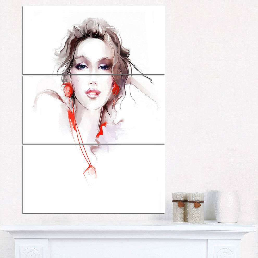 "Stylish Woman" Digital Glossy Metal Wall Art, 3 Panels, 28"x36"