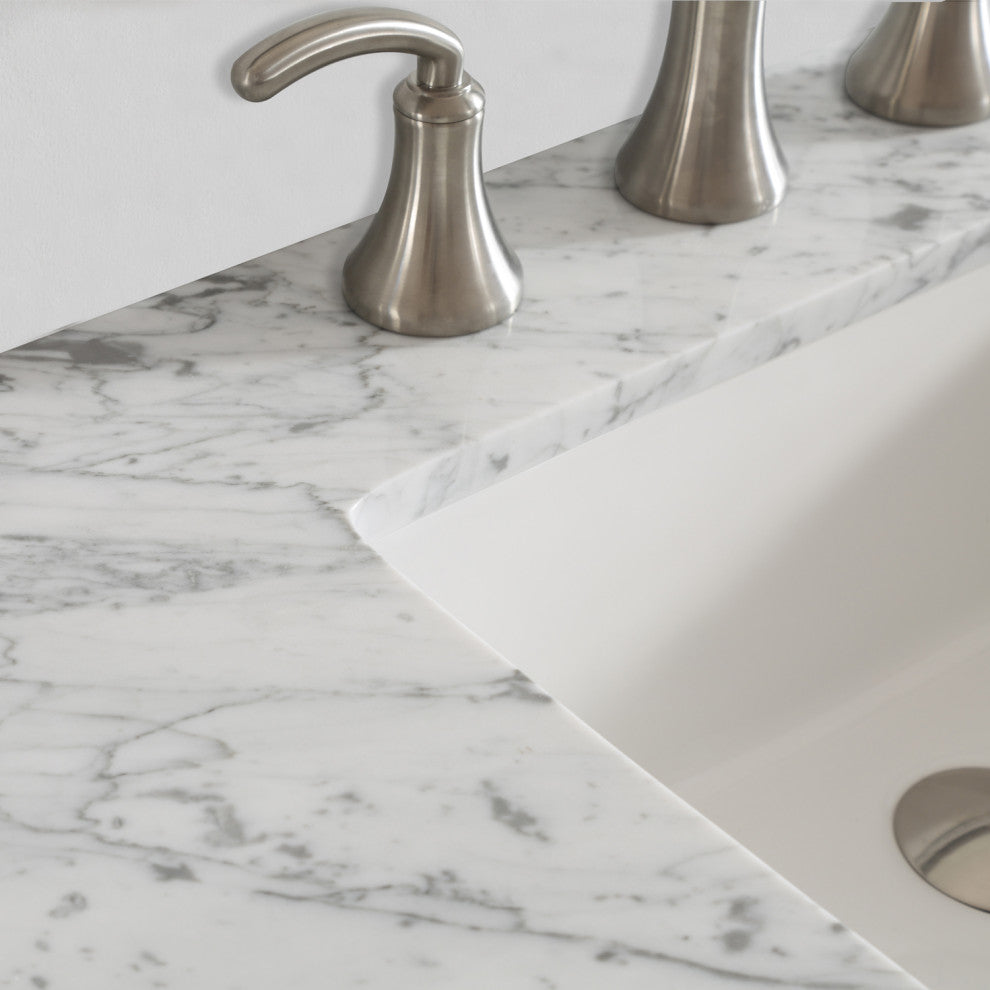 Florence 72" Double Vanity, Carrara White Marble Top, Gray, With Mirror