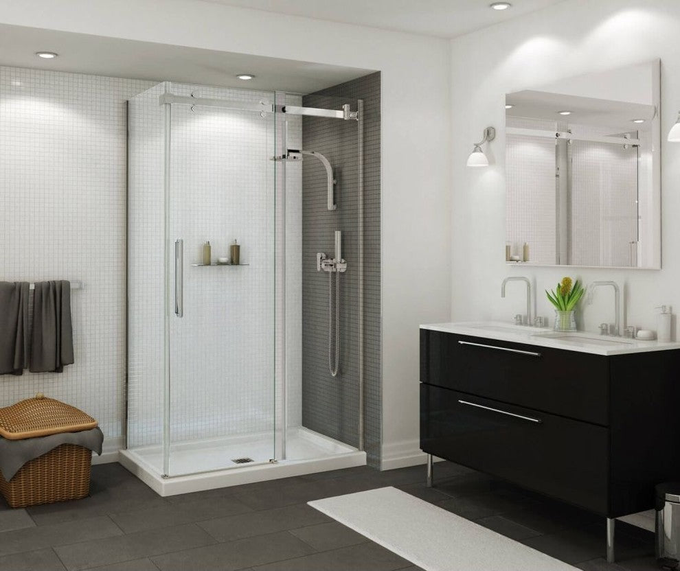 MAAX B3Square Rectangular Corner Right Shower Base with Center Drain, White