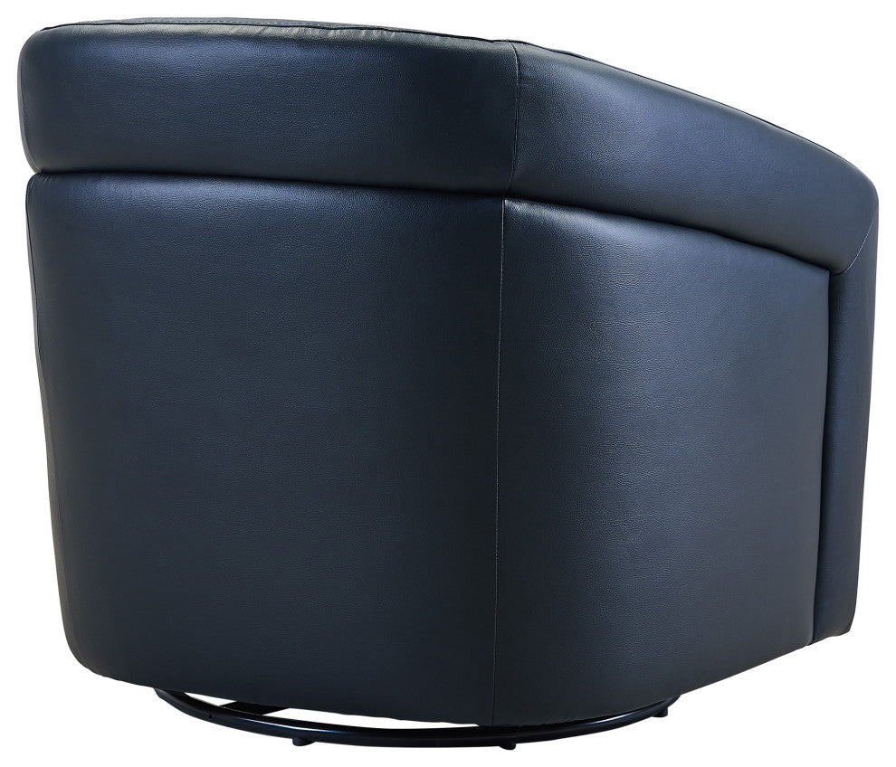 Desi Contemporary Swivel Accent Chair in Black Genuine Leather