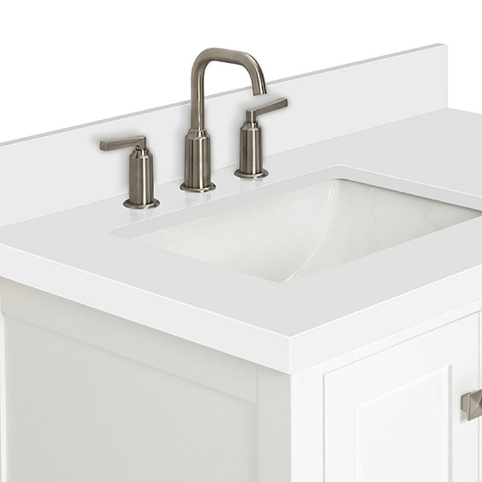 ARIEL Cambridge 37" Left Offset Rectangle Sink White Bathroom Vanity Quartz Top