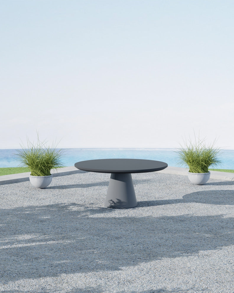 Bazaar Pedestal Dark Gray Finish Stunning Design Outdoor Dining Table