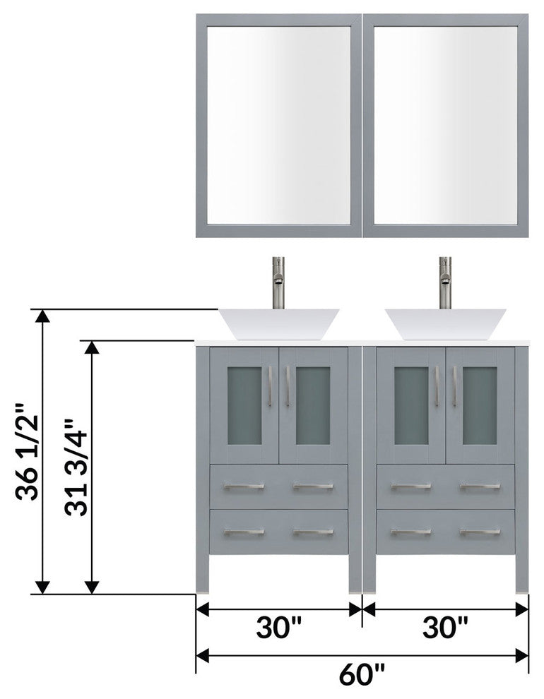 60" Modern Bathroom Vanity Set, Mirror and Sink LV2-C11-60-G, Gray