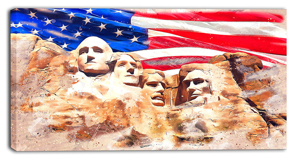 "Mount Rushmore and US Flag" Canvas Painting